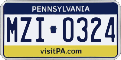 PA license plate MZI0324