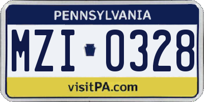 PA license plate MZI0328