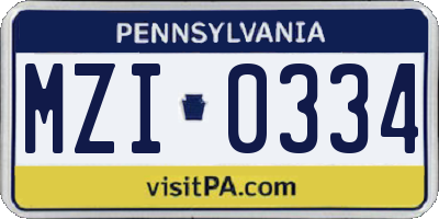 PA license plate MZI0334