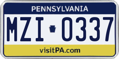 PA license plate MZI0337