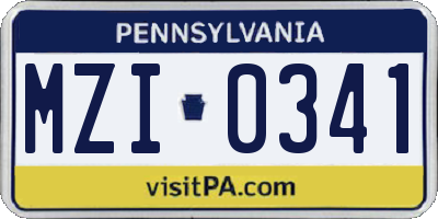 PA license plate MZI0341