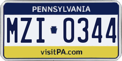 PA license plate MZI0344