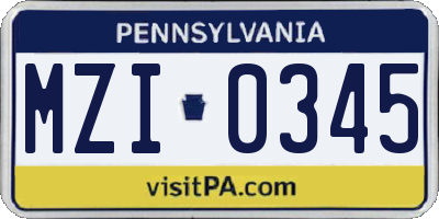PA license plate MZI0345
