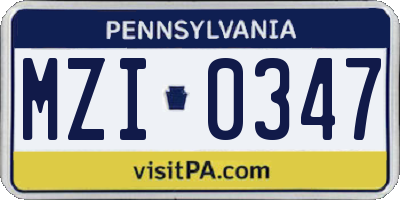 PA license plate MZI0347