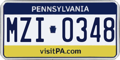 PA license plate MZI0348