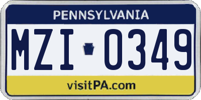 PA license plate MZI0349