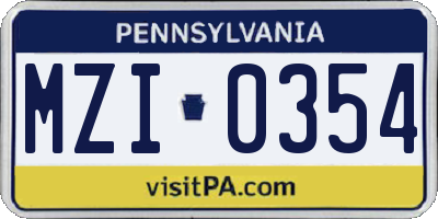 PA license plate MZI0354