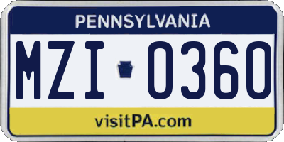 PA license plate MZI0360