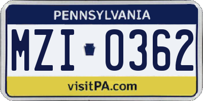 PA license plate MZI0362