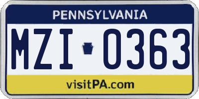 PA license plate MZI0363