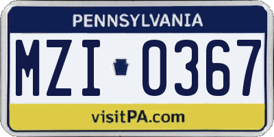 PA license plate MZI0367
