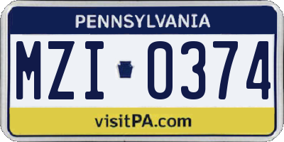 PA license plate MZI0374