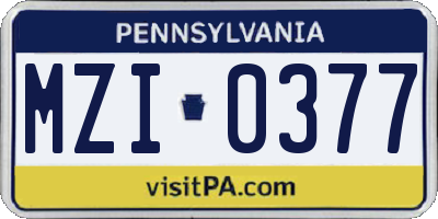 PA license plate MZI0377
