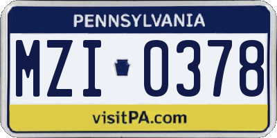PA license plate MZI0378