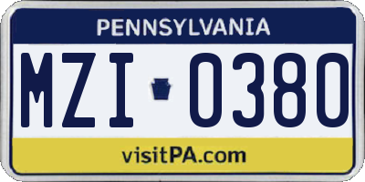 PA license plate MZI0380