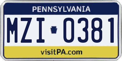 PA license plate MZI0381