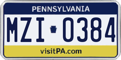 PA license plate MZI0384