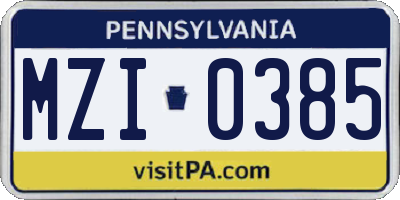 PA license plate MZI0385