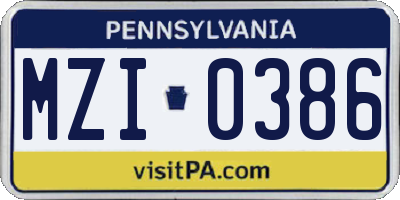 PA license plate MZI0386