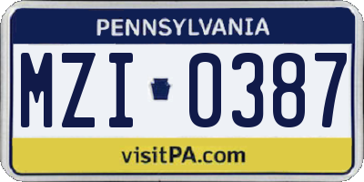 PA license plate MZI0387