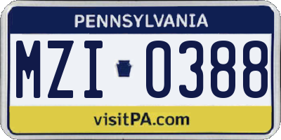 PA license plate MZI0388