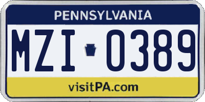 PA license plate MZI0389