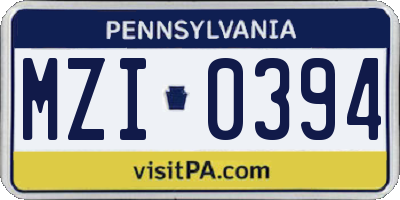PA license plate MZI0394