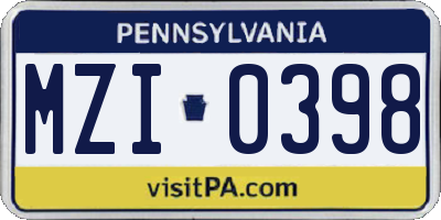PA license plate MZI0398