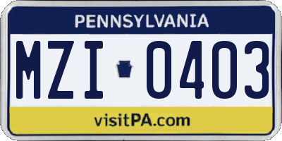 PA license plate MZI0403