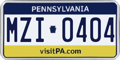 PA license plate MZI0404