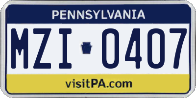 PA license plate MZI0407