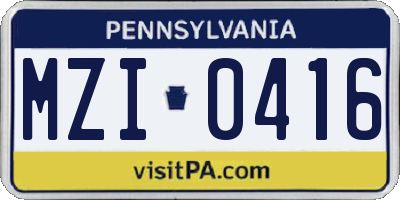 PA license plate MZI0416
