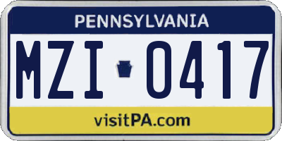 PA license plate MZI0417