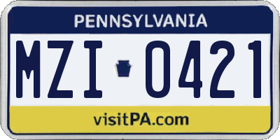 PA license plate MZI0421