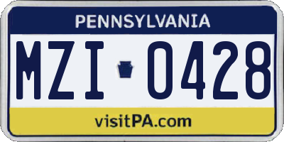 PA license plate MZI0428