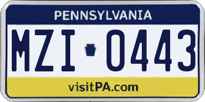 PA license plate MZI0443