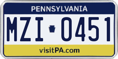 PA license plate MZI0451