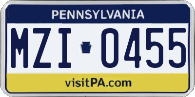 PA license plate MZI0455
