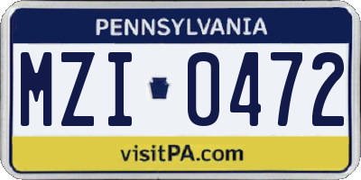 PA license plate MZI0472