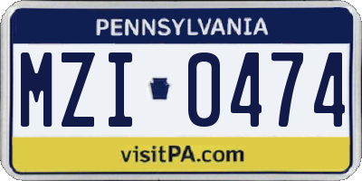 PA license plate MZI0474