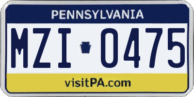 PA license plate MZI0475