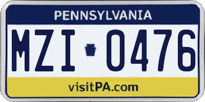 PA license plate MZI0476