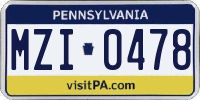 PA license plate MZI0478