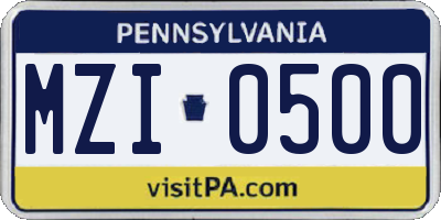 PA license plate MZI0500