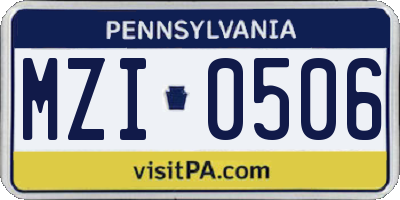 PA license plate MZI0506