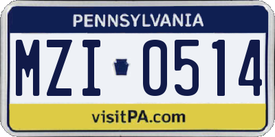 PA license plate MZI0514