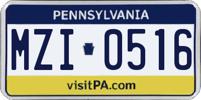 PA license plate MZI0516