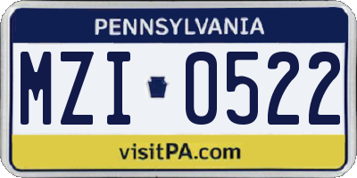 PA license plate MZI0522