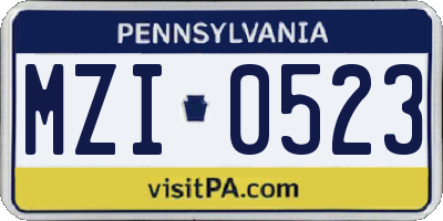 PA license plate MZI0523