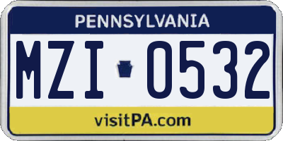 PA license plate MZI0532